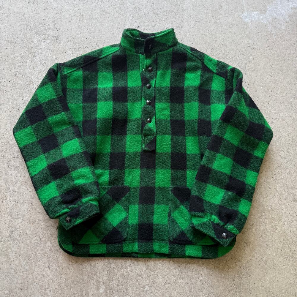 Vintage 80's The Beene Bag Wool Green Pullover Flannel Snap Lined Jacket Sz S